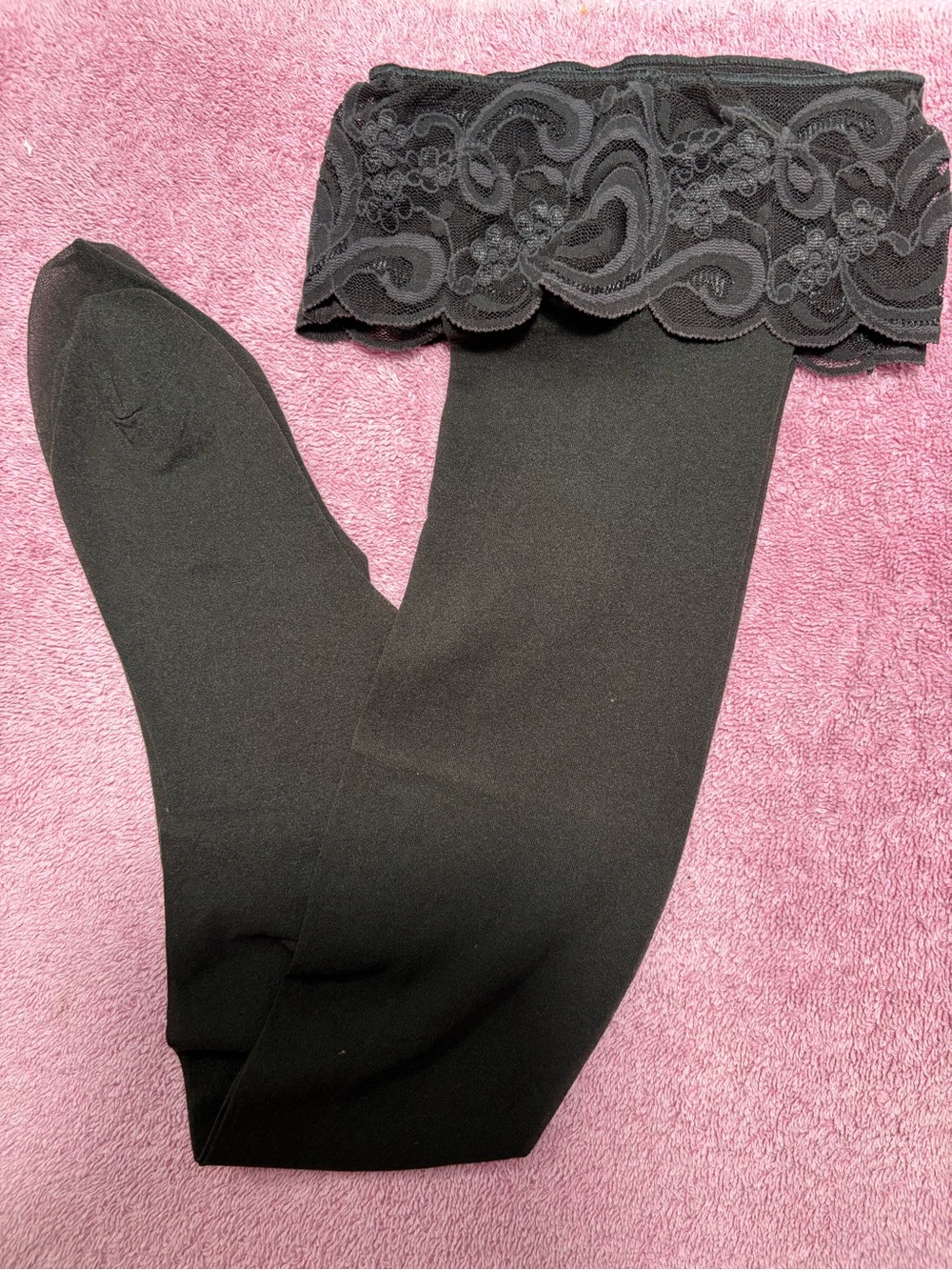 (3) Vintage Thigh High Lace Top Fold-Over Off Black (3 pairs)